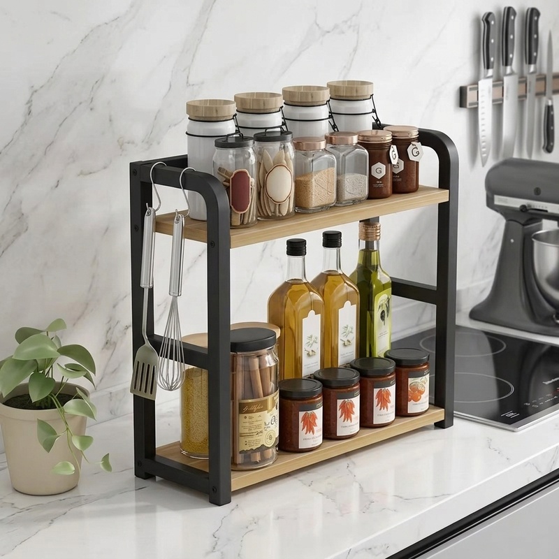Commercial Kitchen Shelving - 2-stöckiges Metall-Arbeitsplattenregal Küchenorganizer für Kaffeetassen und