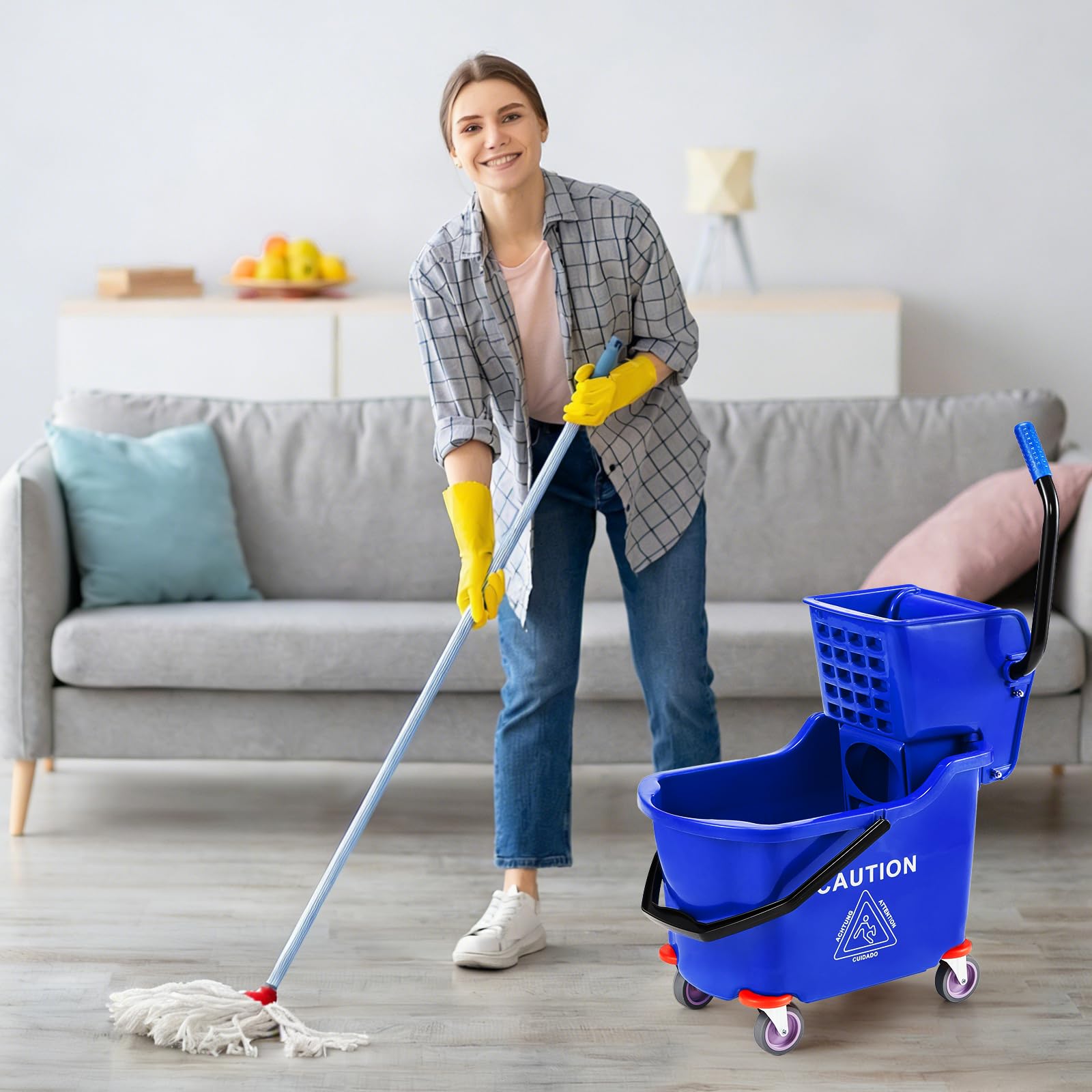Kitchen Flooring Commercial - Gewerblicher Moppeimer mit Seitenpresse und Rädern,