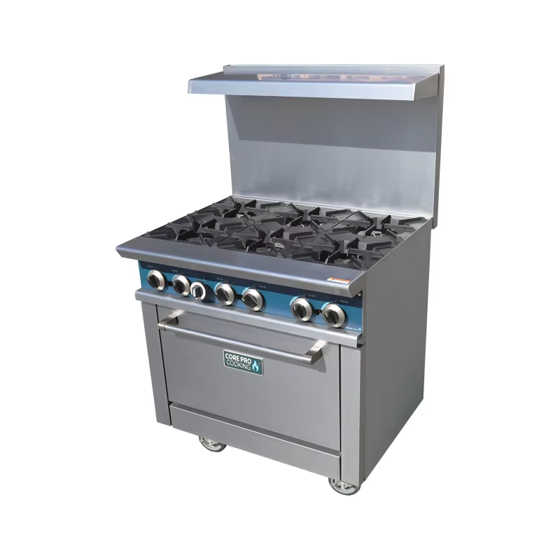 Commercial Kitchen Oven - Kommerzielle Küchenausrüstung, freistehender 6-Brenner-Kochbereich aus Edelstahl