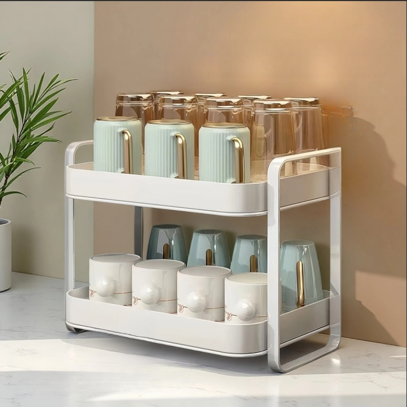 Commercial Kitchen Shelving - 2-stöckiger Tassenorganizer mit Abtropfschale für Küche,