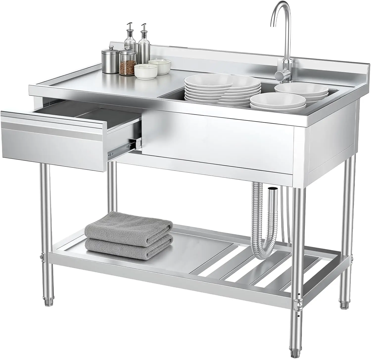 Commercial Kitchen Plumbing - Edelstahl-Allzweckschüssel mit Schubladen & Sanitäranlagen, Einzelbecken-Gewerbespüle