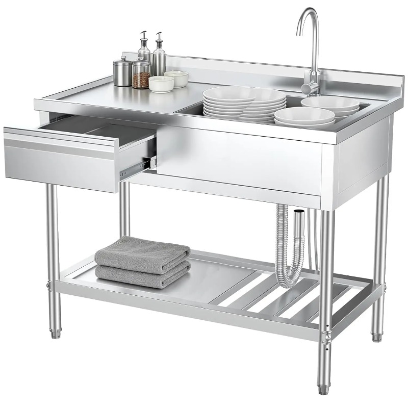 Commercial Kitchen Plumbing - Edelstahl-Allzweckschüssel mit Schubladen & Sanitäranlagen, Einzelbecken-Gewerbespüle