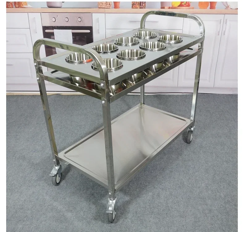 Commercial Kitchen Plumbing - Edelstahl-Zweilagen-Gewürzwagen, kommerzielle Selbstbedienungs-Plattform für Hot-Pot-Gewürze, verstärkter